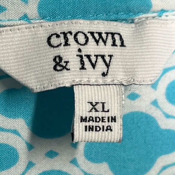 Crown & Ivy Womens XL Blue White Boho Blouse Long Sleeve Lace Trim Top - Picture 8 of 12